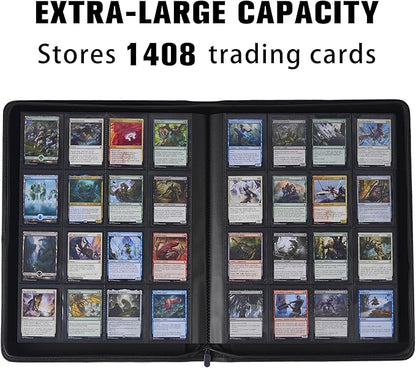 Card Binder 16 Pocket,Trading Card Binder Holds up to 1408 Cards with 44 Sleeves,Zipper Card Holder Album Compatible with TCG Card/Game Cards/Sports Card-Light green