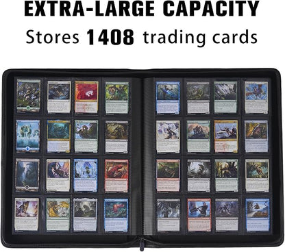 Card Binder 16 Pocket,Trading Card Binder Holds up to 1408 Cards with 44 Sleeves,Zipper Card Holder Album Compatible with TCG Card/Game Cards/Sports Card-Blue