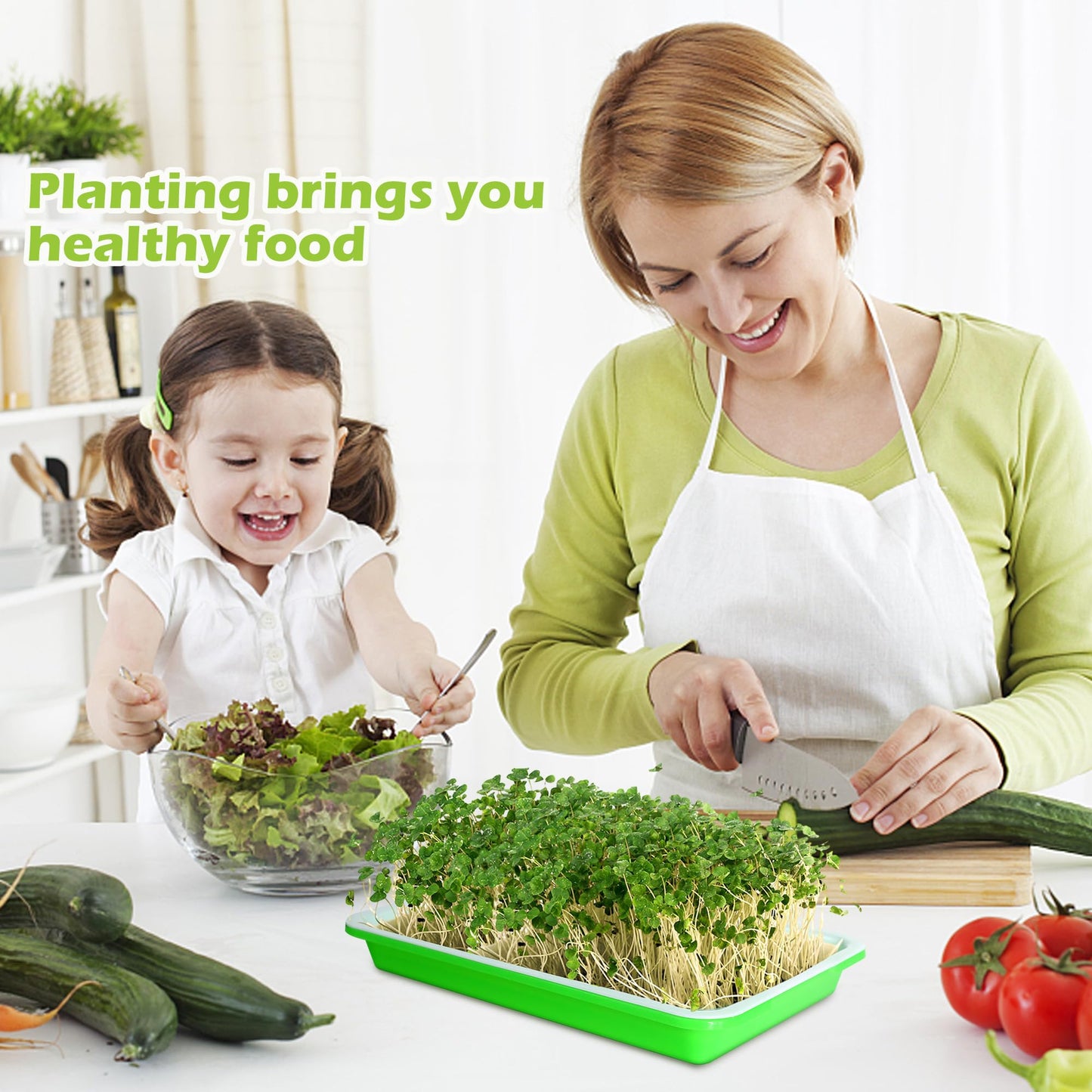 EBaokuup 10 Pack Seed Sprouter Tray with Drain Holes - BPA Free Seed Garden Plant Germination Propagation Trays, Soil-Free Wheatgrass Tray Sprouter Microgreens Growing Kit with Germinating Paper