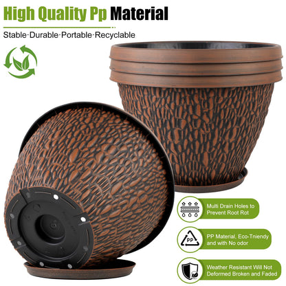Nooulap 8 Pack Plant Pots for Indoor Outdoor Plants, Plastic Flower Pots Outdoor with Drainage Hole & Tray, Lightweight Planters Garden Home Decor, 4 Pack 8 inch and 4 Pack 10 inch