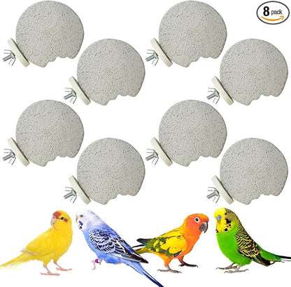 PINVNBY 8 PCS Bird Perch Parrot Beak Grinding Stone Calcium Mineral Parrot Perch Foot Claws Trimmer Chewing Toy Bird Cage Accessories for Small Medium Budgie Cockatiel Conure Lovebird (Lune)