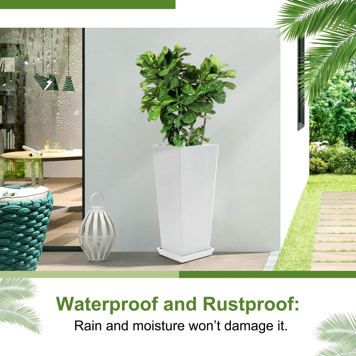 YESUNEED 24" Tall Planters for Outdoor Plants, Set of 2 Large Outdoor Planters for Front Porch Decor with Drainage Hole, Tall Planter(White)