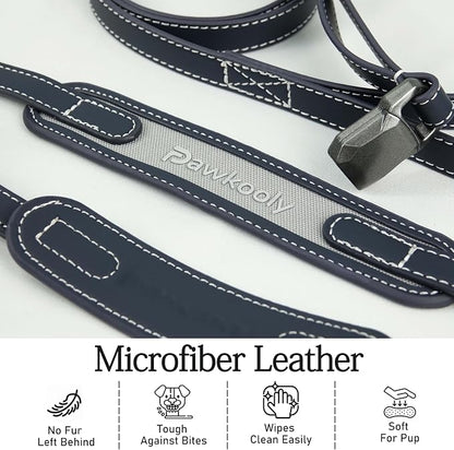 MagEase Dog Collar with 4FT Leash | Adjustable | Anti-Wrinkle, Bite & Stain-Resistant Leather | Soft & Skin-Friendly | 450LB Escape-Proof Magnetic Buckle (Navy Blue, Small)
