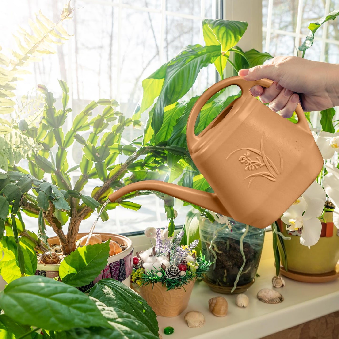 ZXJ Strength Plant Watering Can - for Indoor and Outdoor Home Garden Plants - with Long Spout - Copper Color - 1/2 Gallon