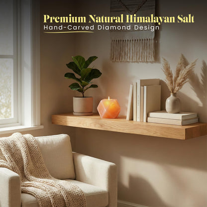 Himalayan Natural Salt Candle Holder – Premium Diamond Design, Hand-Carved Crystal, Includes 6 Tea Light Candles, Nice Glow for Home Décor, Meditation, Spa & Gifts