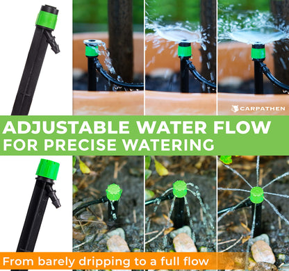 CARPATHEN 12pcs Drip Irrigation Emitters - Compatible with ¼ inch Drip Irrigation Tubing - 360 Degree Adjustable Flow Garden Irrigation Drippers for Drip Irrigation System - Spare Parts Included