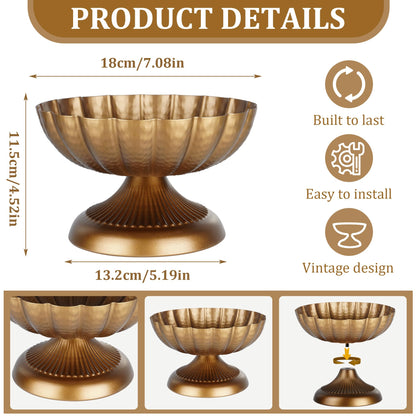 VIVIRENOIR 2 Pcs Compote Bowl Vases for Centerpieces, 7" Distressed Gold Small Urn Vase Pedestal VaSe Pot, Flower Arrangement for Wedding Anniversary Party Home Decor, Antique Brass