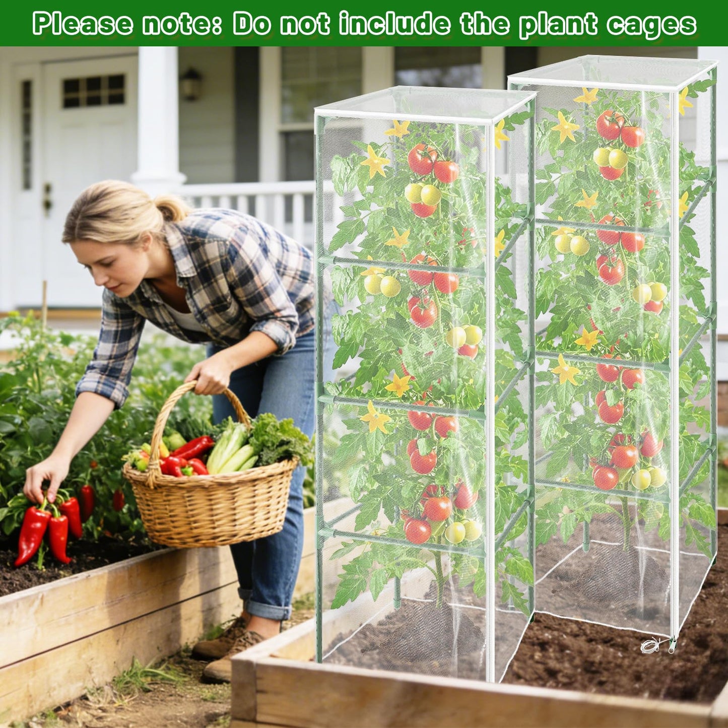 Cyrico Bird Netting Plant Cover for Tomato Cage, 3 Pcs Garden Mesh Cover with Zipper and Drawstring, Insect, Bird & Small Animal Protection Net for Vegetables, Fruits and Flowers, 59" x 17.7"