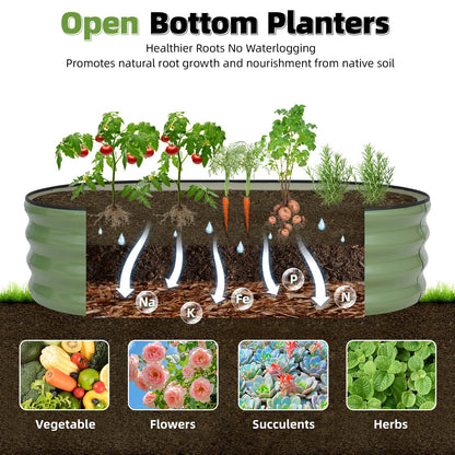 G GOOD GAIN Galvanized Metal Raised Garden Bed Kit - 4x2x1FT Outdoor Planter Box with Safety Edging and Gloves for Vegetables, Fruits, Flowers(Olive Green, 3PC)