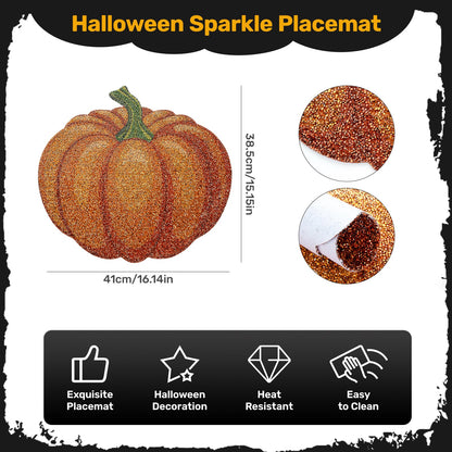 Cumouna Thanksgiving Pumpkin Placemat, Halloween Table Mats Orange Thanksgiving Fall Sparkle Pumpkin Decoration Placemat for Centerpiece Kitchen Table Party Tableware Decor