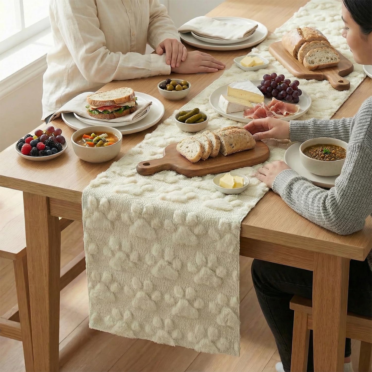 Artoid Mode Beige Soft Plush Faux Fur Jacquard Paws Pet Table Runner, Kitchen Dining Table Decoration for Home Party Decor 13x72 Inch