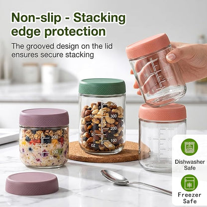 12 Pack Overnight Oats Containers with Lids, 16oz/10oz/4oz Glass Jars with Airtight Lids, Wide Mouth Mason Jars, Reusable Food Storage Containers for Oats, Chia Pudding, Salad, Spice, Meal Prep