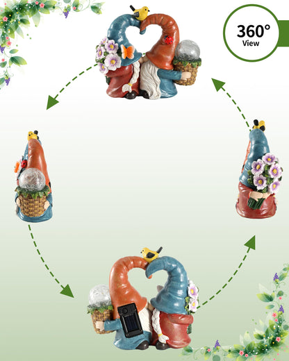 iStatue Solar-Powered 8.3'' Spring Summer Kissing Gnomes Decorations for Home & Garden - Decorative Outdoor Lawn Ornaments and Statues Clearance (Loved Gnomes)