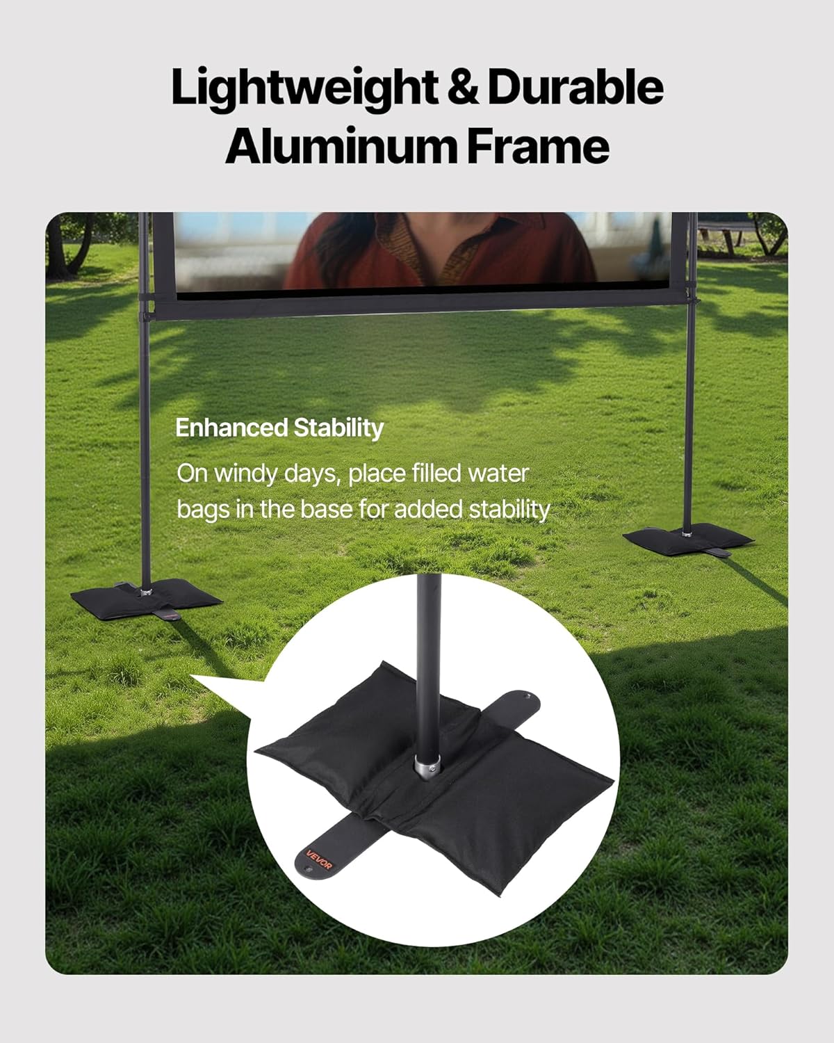 VEVOR Projector Screen with Stand, 80 Inch 160° Wide Angle Indoor Outdoor Projection Screen, 16:9 4K HD Wrinkleless Portable Dual-Stand Screens with Carry Bag, for Movie Home Theater Presentation