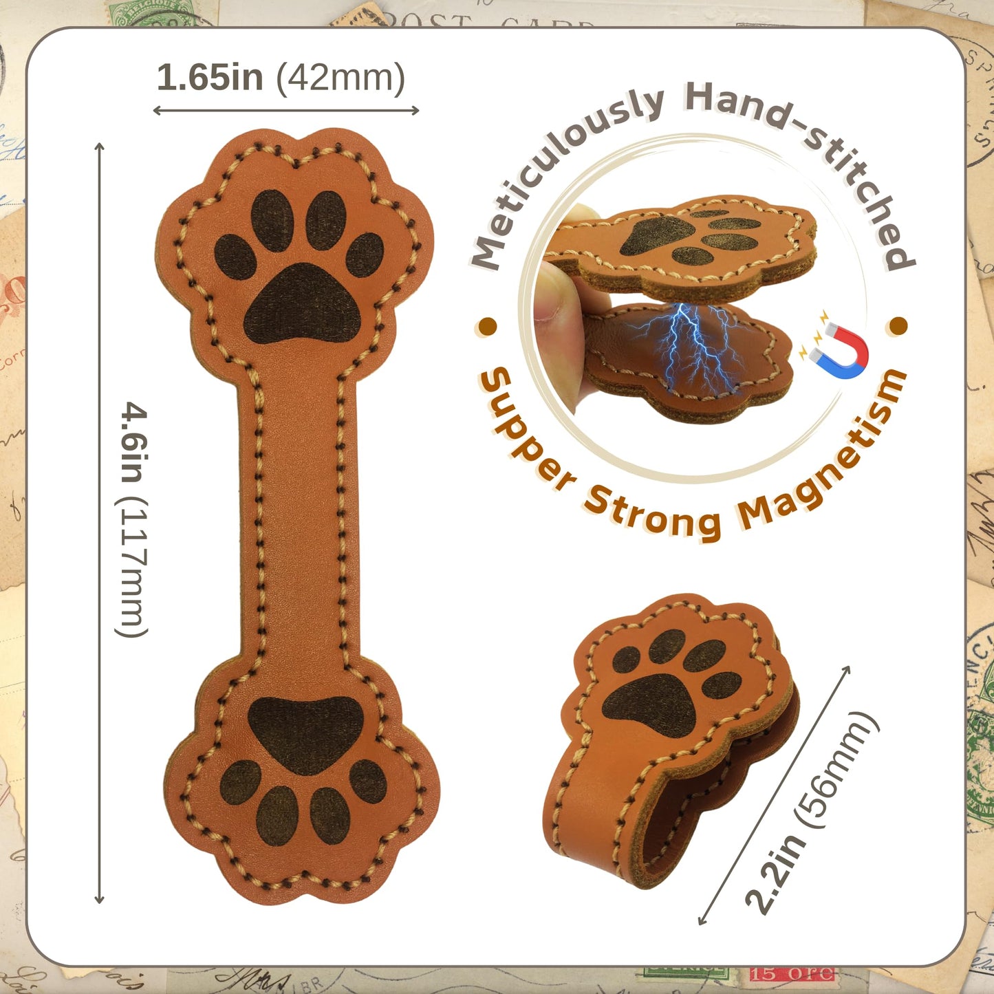 ALEACAR Magnetic Leather Bookmarks for Reading, Cute Dog Paw Shape Magnet Bookmark Clips for Women, Men, Kids, Magnetic Book Marks, Gifts for Book Lovers Teachers Students (1 Pack, Brown)