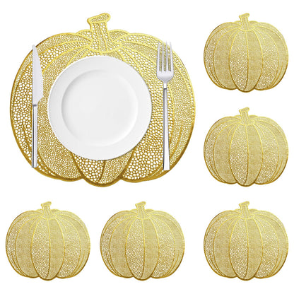 Pumpkin Placemats Set of 6, Gold Harvest Placemats Fall Thanksgiving Placemats Table Mats for Thanksgiving,Halloween and Party Table Decorations 15X15inch