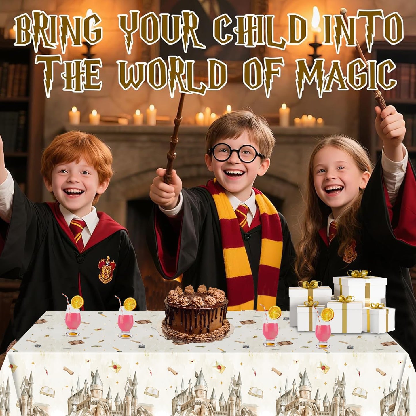 DYLZB 3PCS Magical Tablecloth,Disposable Wizard School Plastic Table Cover for Birthday Party, Halloween Witch Party Decor(54 x 108 Inches)