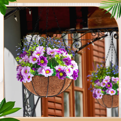 Dandat 12 Pack Hanging Planter Basket Outdoor Large Hanging Flower Pots Indoor 10 inch with Coco Coir Liner Round Wire Plant Holder Chain Basket Garden for Home Decor Balcony Office
