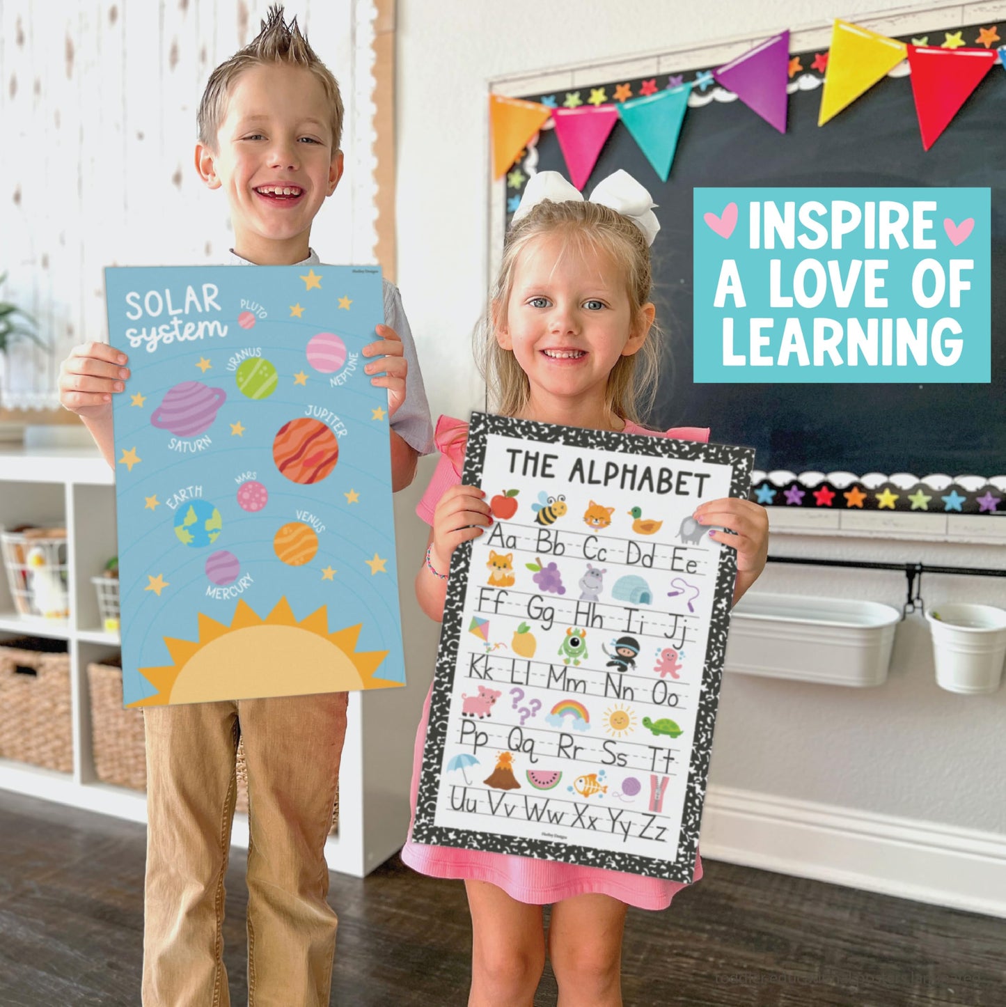 Hadley Designs 16 Educational Posters for Classroom Must Haves - Laminated Pre-K Posters for Toddler Homeschool Essentials, Toddler & Preschool Learning Activities, Kindergarten Classroom Decor