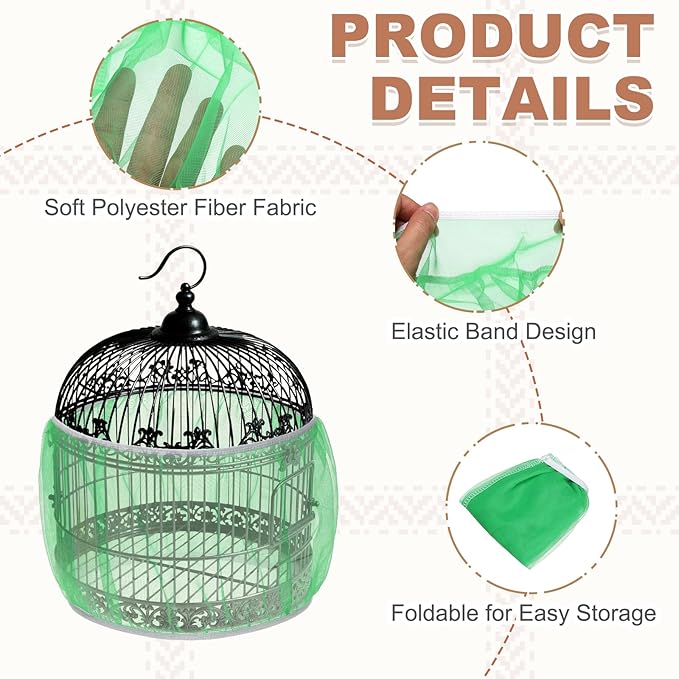 Bird Cage Seed Catcher, Bird Cage Net Cover Seeds Guard, Universal Birdcage Accessories, Green, Circumference 59.1"-78.7", Height 13.8" for Parrot Cockatiel Enclosures