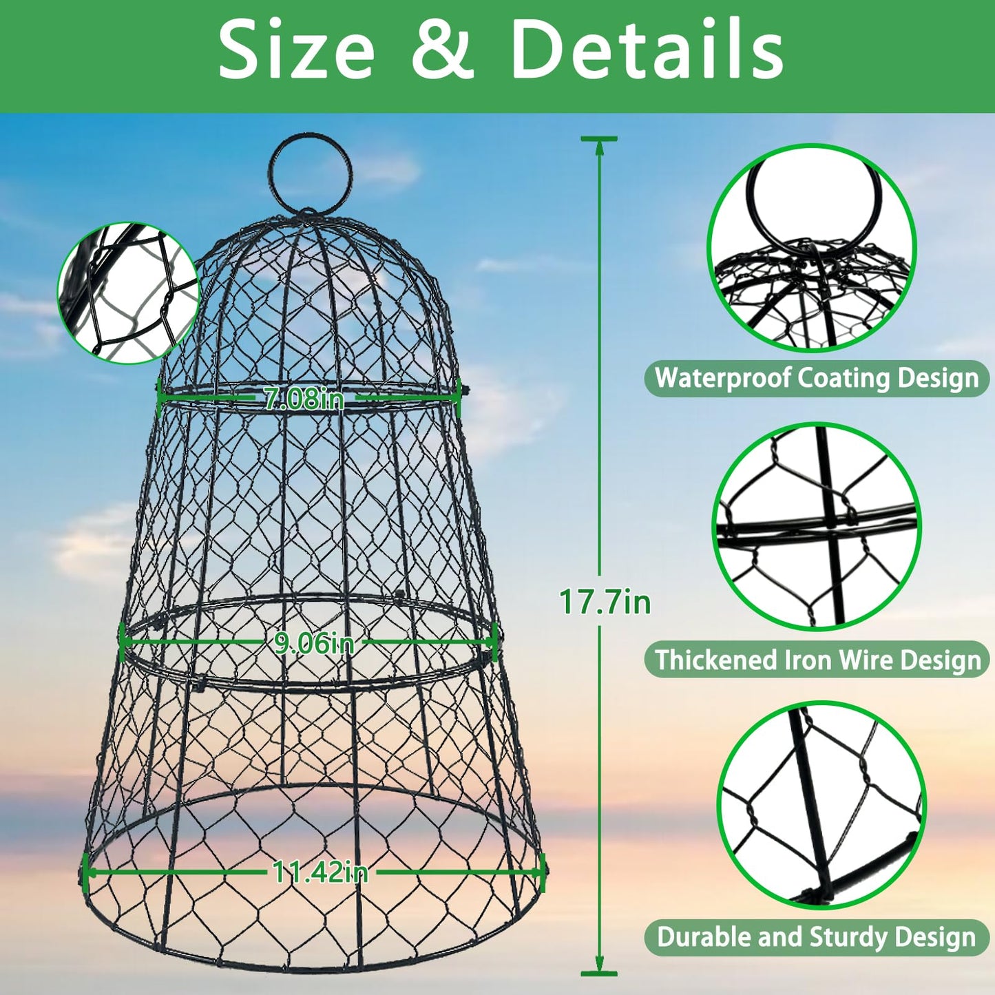 6 PCS 17.7"H X 11.42"D Garden Cloches,Chicken Wire Plant Covers Protectors Modular Design for Customizable Protection,Rust-Proof Heavy Duty Metal Plant Cage for Seedlings Flowers Protect from Animals