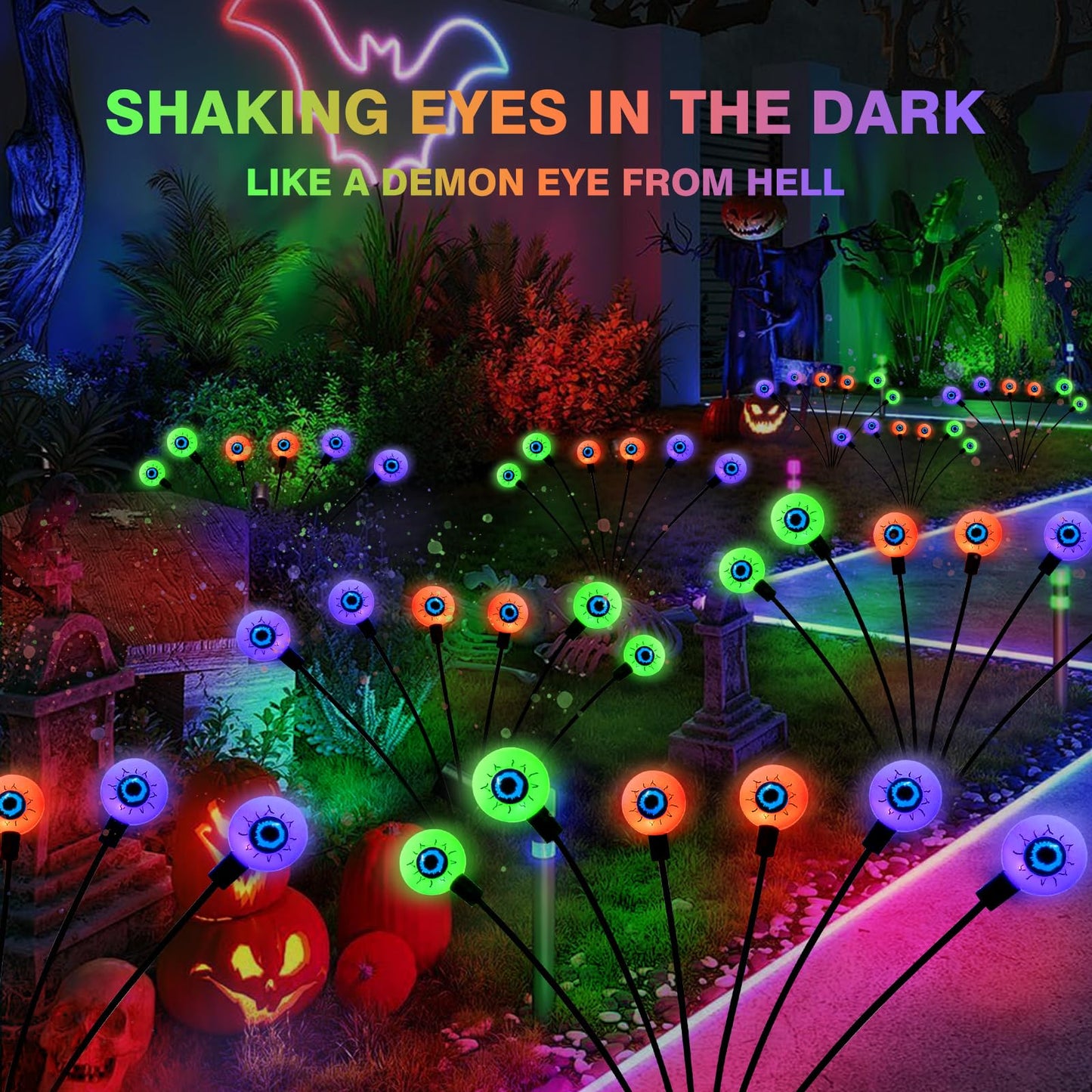 Floating Scary Eyeballs Solar Garden Lights for Halloween Decorations Outdoor, Swaying Firefly with 2PACKS 12LED Magic Eyeballs Halloween Ghost Lights,Solar Eyeballs Path Lights for Lawn/Ghost Decor