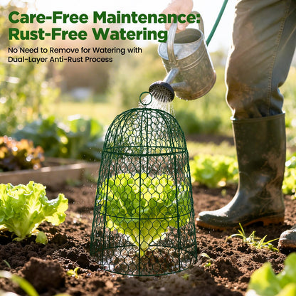 12 Pack XL Metal Garden Cloches for Plants, 17" Height Rustproof Chicken Wire Cloches for Seedlings, Vegetables & Flowers, Plant Protectors from Animals Includes 12 Humidity Domes & 48 Stakes - Green