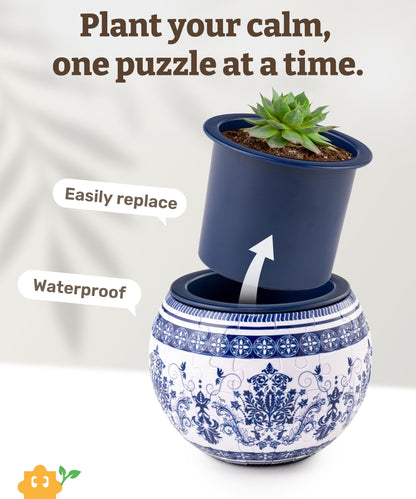 PieceRelax 3D Puzzle Planter - Classic Ornamental Style - Small Round Plant Pots with Drainage, for Mom, Home Decor Flower Pots for Indoor Cactus, Succulents Pots [K1103]