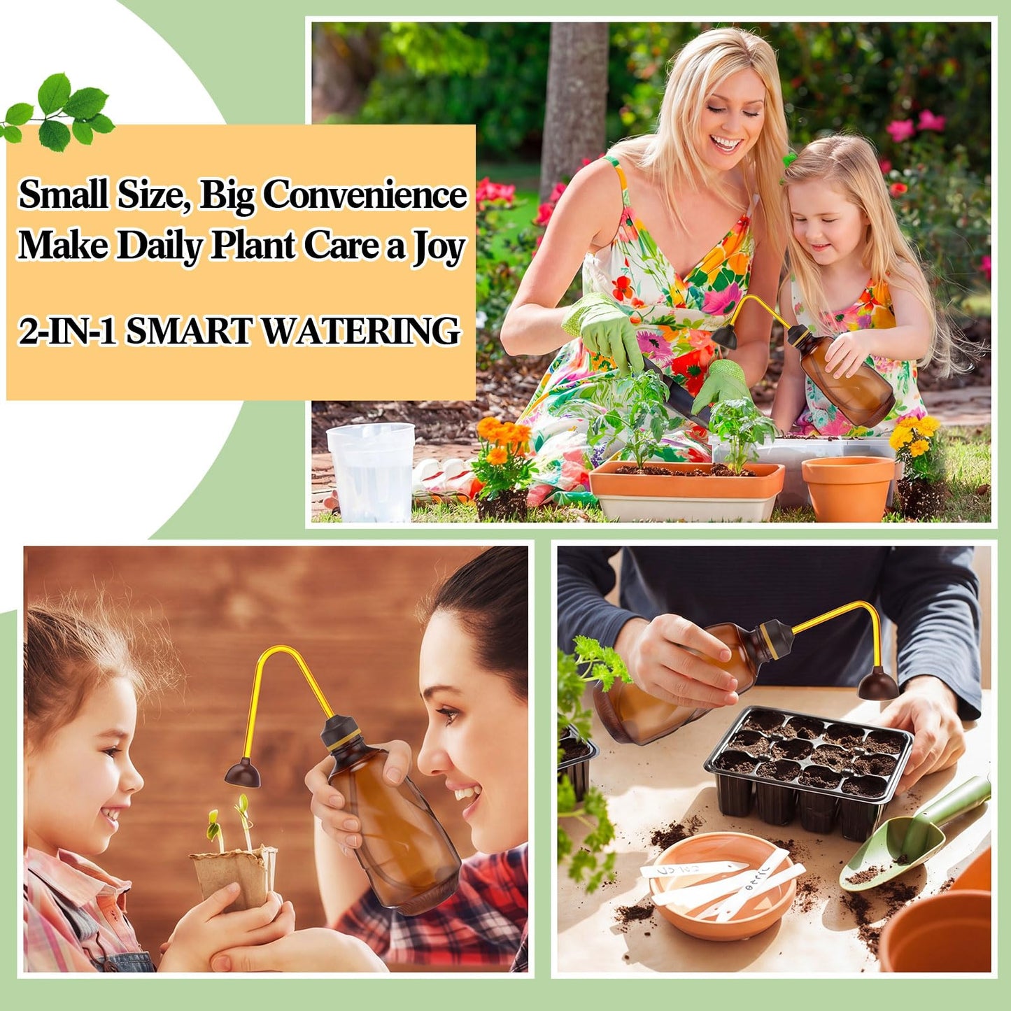Reallnaive 1/2 Gallon Long Spout Watering Can Set for Indoor & Outdoor Plants – Includes Spray Bottle, Squeeze Bottle, Watering Globes & Soil Moisture Meter for Garden & House Plants(Yellow)