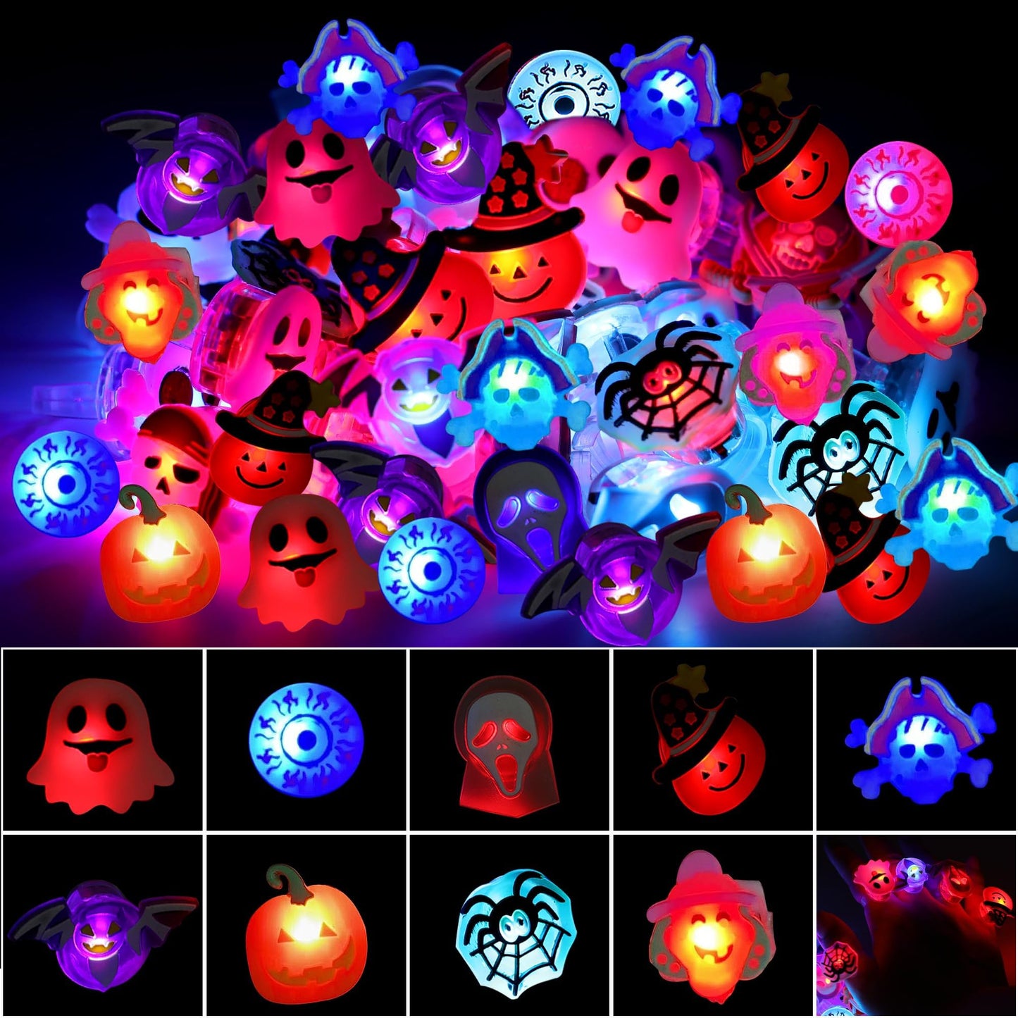 U-Goforst 88 PCS Halloween Party Favors for Kids, Glow in the Dark Light Up Bracelets Necklaces LED Rings Halloween Toys Bulk Classroom Favors Trick or Treat Gifts Goodie Bag Fillers Party Supplies