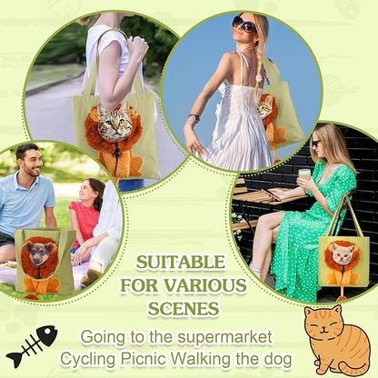 Pet Canvas Shoulder Bag Lion Shaped Cute Cat Carrier Handbag Portable Carrying Dog Tote Bag for Small Animal Supplies Outdoor Travel(Green)