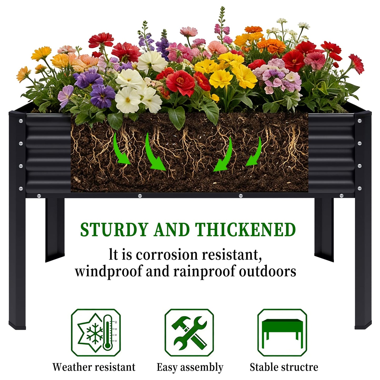 Chuangshuo Guard 2Pcs Galvanized Raised Garden Bed with Legs, 48×24×32in Large Metal Elevated Raised Planter Box with Drainage Holes for Backyard, Patio, Balcony, 400lb Capacity,Black