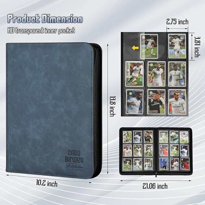 Trading Card Binder, Premium 9 Pocket Double Sided 540 Pocket PU Card Collection Binder, Collectible Trading Card Albums for MTG, TCG, Sport Card, Game Cards (Blue)