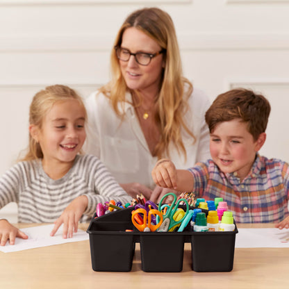 ECR4Kids 6-Compartment Large Plastic Caddy, Multipurpose Organization, Black, 6-Pack