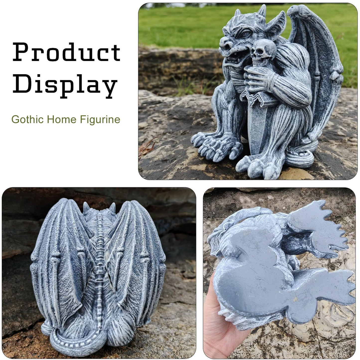 qumHmup Gargoyle Sculpture Figurine,Gothic Stone Decor Statue,Indoor Patio Yard Lawn Porch Decor, Gothic Sculpture Ornament