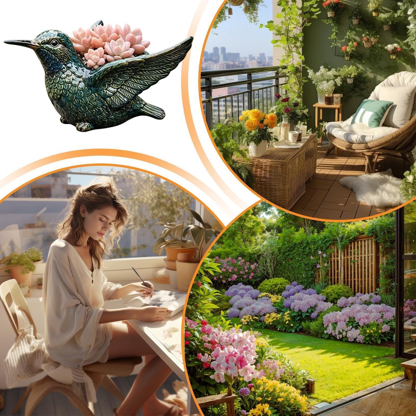 Planter Pots - Hummingbird Shape Bird Planter Resin | Flower Pots Cute Resin Decorative Planters Outdoor Shape Vase Pot for Plants Pot for Porch Indoor Lawn Patio Pathway Yard Garden Home Balcony