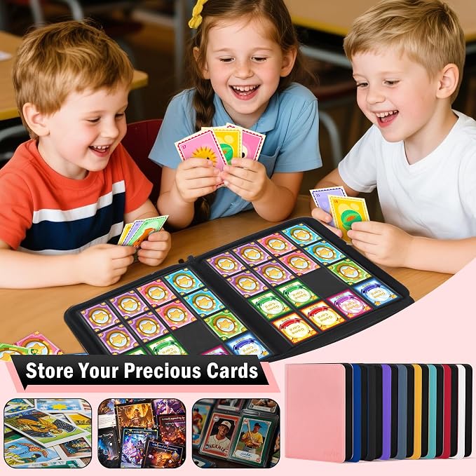 Card Binder 16 Pocket, Zipper Trading Card Binder Holds 1024 Cards, Double-sided Side Loading Card Storage Album, Ringless Card Protector, Card Collection Binder for TCG, MTG, Game Sport Card, Pink