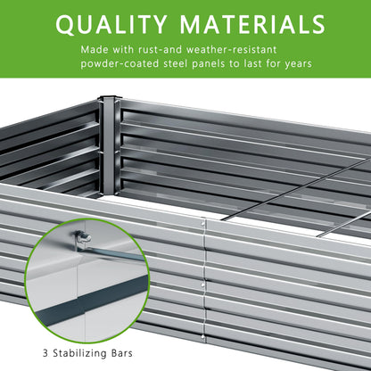 DIIYIV 12x2x1FT Galvanized Raised Garden Bed Kit,Vegetable Boxes-Rectangle Metal Flower Box,Large Planter Raised Beds Outdoor Garden for Planting,Fruit,Herb-Silver