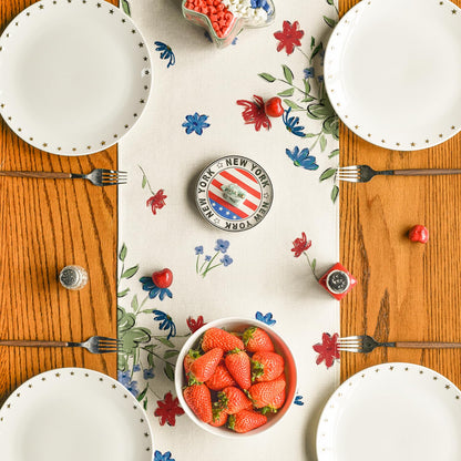 Artoid Mode Cross Star Floral Patriotic 4th of July Table Runner, Memorial Day Kitchen Dining Table Decoration for Home Party Decor 13x120 Inch