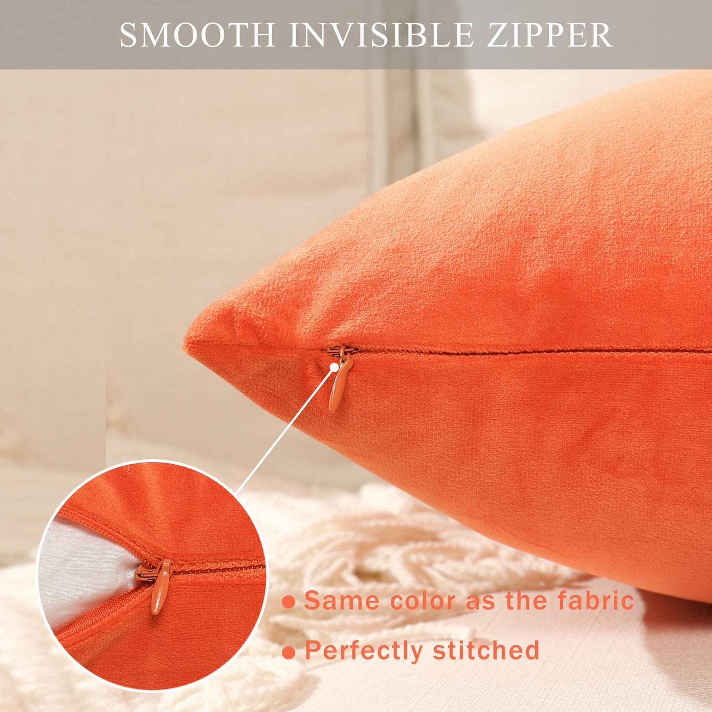 Stellhome Soft Fall Velvet Throw Pillow Covers Square Halloween Decorative Cushion Covers for Bed Couch Sofa Bench, 18 x 18 inch (45 x 45 cm), Orange, Pack of 2