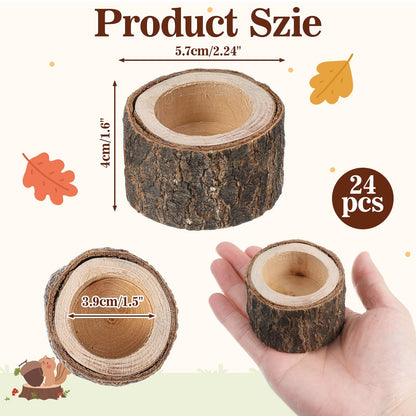 24 Pcs Wooden Tea Light Candle Holders Votive Candle Holders, Rustic Wooden Pillar Candle Stands Vintage Tealight Holders Set Candle Centerpieces for Dining Table Wedding Party, 1.6" H