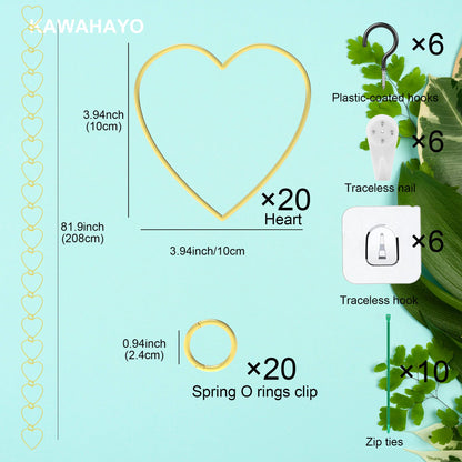 20 Pcs Chain Trellis for Climbing Plants Indoor Outdoor, Plant Trellis, Garden Plant Wall Trellis, Vine Support Houseplant Accessories for Monstera, Pothos, Ivy, Climbing Plants (Gold Heart)