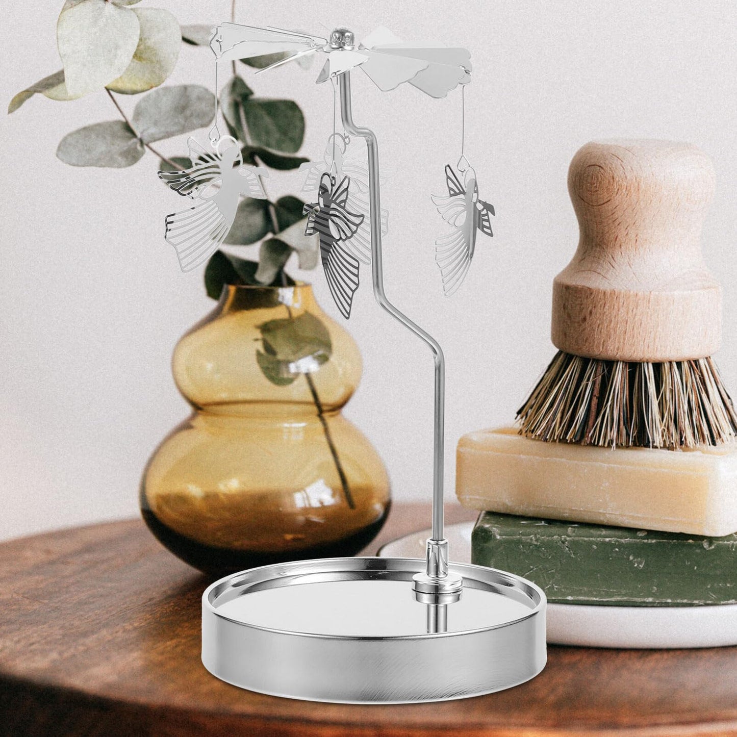 HOLIDYOYO Rotating Aromatherapy Candle Holder with Magnetic Base and Stainless Steel Tray 8.66 Inch Tealight Candle Holder for Home Decoration Parties Weddings