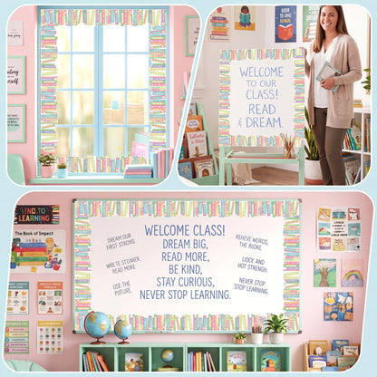 Tenceur 120 ft Bookshelf Border Trim Book Rolled Border Trim Decor Back to School Straight Bulletin Board Set for Library Classroom Poster Board Whiteboard Wall Decoration(Pastel,Fresh)