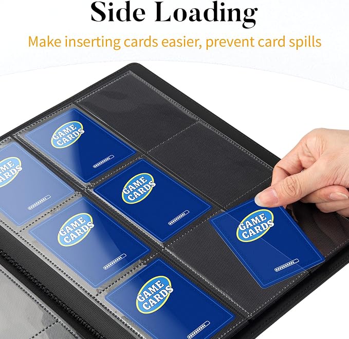 Heavy Duty Card Binder, Fabmaker 9 Pocket Trading Card Binder Holds 360 Cards, Sleek Side-Loading Card Album, Sturdy Card Collection Folder for Game Cards, Sport Cards, Yellow