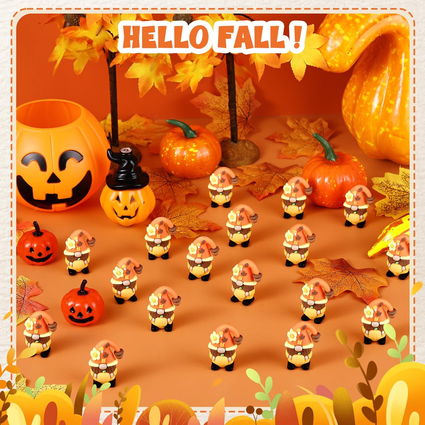 Halloscume 50 Pcs Mini Fall Gnomes Tiny Thanksgiving Figurines to Hide Pumpkin Miniature Ornaments Small Gnomes Figurines for Harvest Thanksgiving Decorations