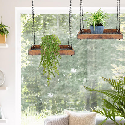 Lilybud--lily Plant Hanger Indoor Outdoor, 16" Large Hanging Planters for Indoor Plants Hanging Plant Holder Wood Metal Hanging Plant Shelf Large Hanging Baskets for Plants Outdoor Window Ceiling
