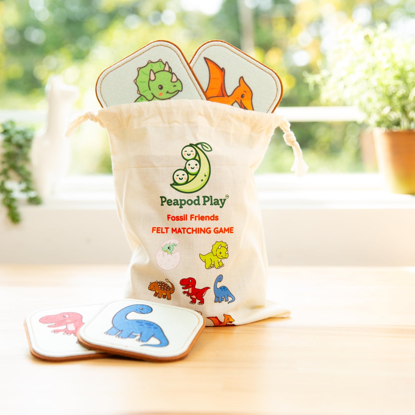 Peapod Play Felt Dinosaur Matching Game for Toddlers – Dino Memory Game & Flash Cards – Soft and Safe for Ages 1+ – Montessori Preschool Learning Activity – Educational Dinosaur Toy for Girls & Boys