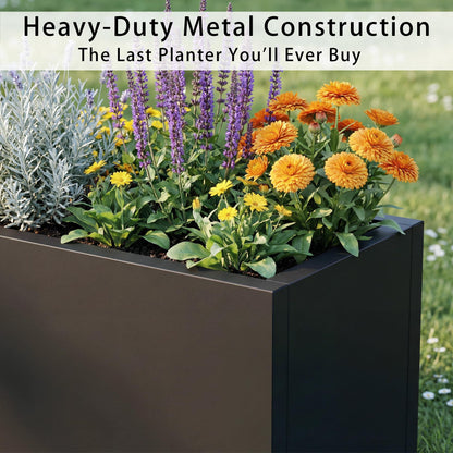 Casaphoriar Metal Planter Box 16"x10"x10", Rectangular Planter and Drainage Holes, Perfect for Outdoor Patio and Balcony Decor, Black