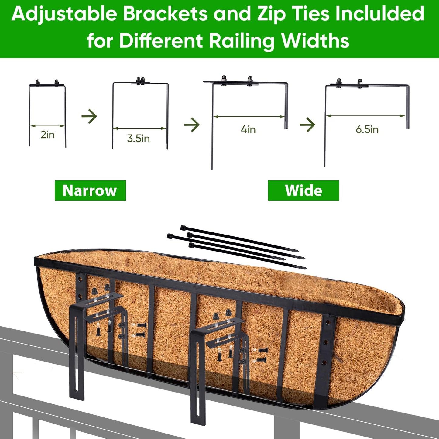 HKZ Deck Balcony Railing Planter Window Boxes - 4 Pack 24 Inch Planter Box, Balcony Planters Railing Hanging, Window Boxes Outdoor Fence Planters